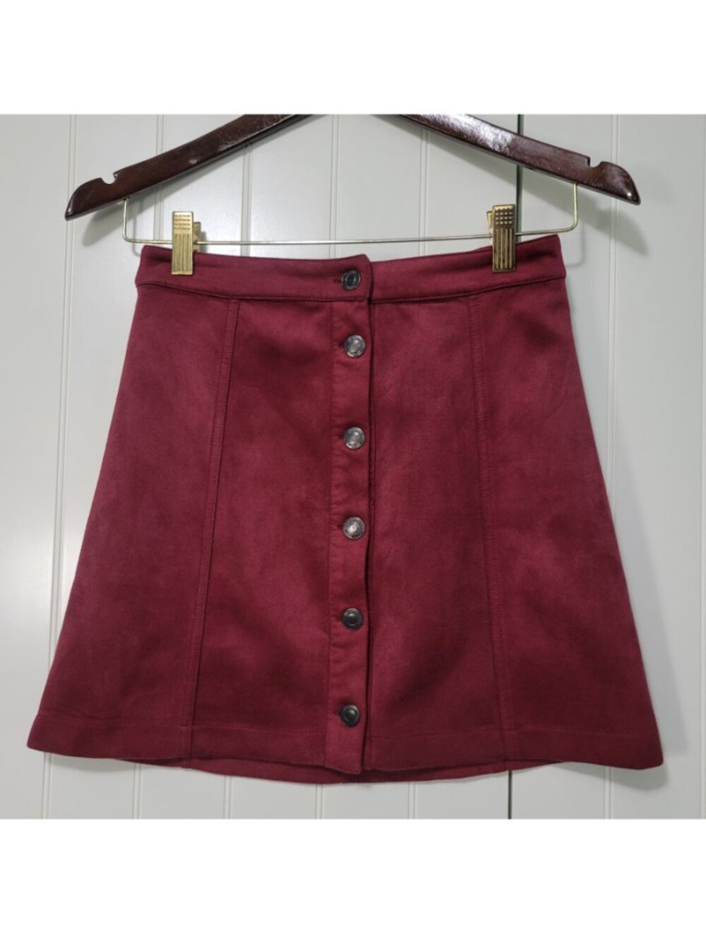 70s Retro Boho Witch Streetwear Grunge Whimsigoth Maroon Faux Suede Mini Skirt S